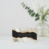 QR Code Gold Weißer Marmor Agate Elegant Visitenkarte (Stehend Vorderseite)