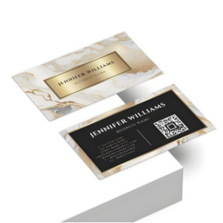 QR-Code Gold Weißer Marmor Elegant Modern Visitenkarte