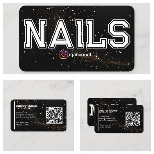 QR-Code Golden Black Beruflich Nail Technischer Visitenkarte