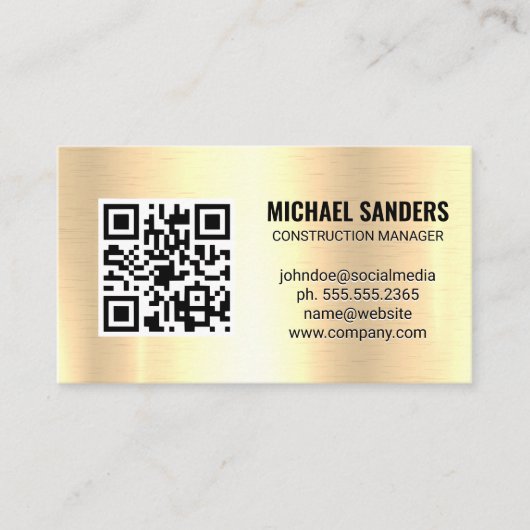 QR-Code | Golden Metallic Background Business Card Visitenkarte (Vorderseite)
