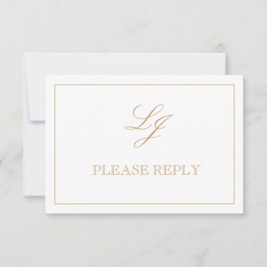 QR Code Goldkalligrafie Monogram Wedding RSVP Karte (Vorderseite)
