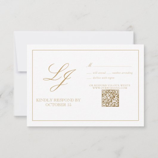 QR Code Goldkalligrafie Monogram Wedding RSVP Karte (Rückseite)