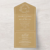 QR Code Goldleafy Wappen Monogram Wedding All In One Einladung (Innen Boden)