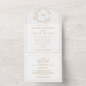 QR Code Goldleafy Wappen Monogram Wedding All In One Einladung (Innen Boden)