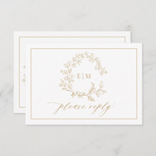 QR Code Goldleafy Wappen Monogram Wedding RSVP Karte (Vorne/Hinten)