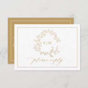 QR Code Goldleafy Wappen Monogram Wedding RSVP Karte