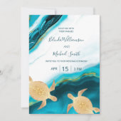 QR-Code | Goldschildkröten Aquamarin Tinte Agate H Einladung (Vorderseite)