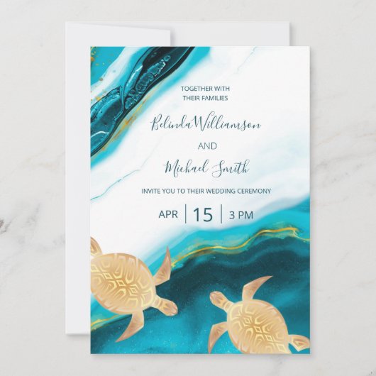 QR-Code | Goldschildkröten Aquamarin Tinte Agate H Einladung (Vorderseite)