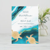 QR-Code | Goldschildkröten Aquamarin Tinte Agate H Einladung (Stehend Vorderseite)