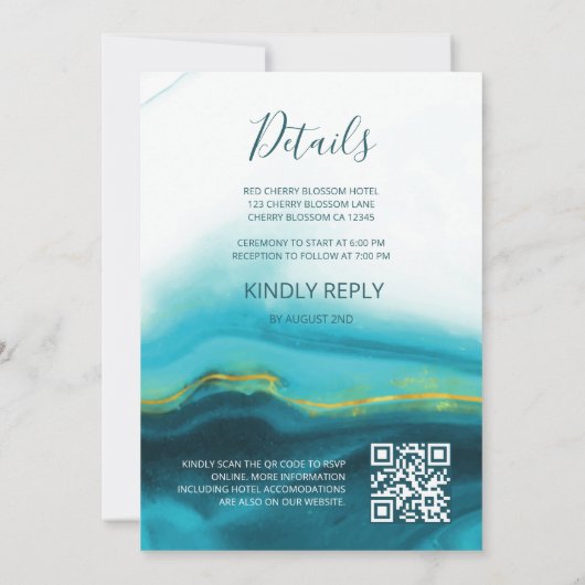 QR-Code | Goldschildkröten Aquamarin Tinte Agate H Einladung (Rückseite)