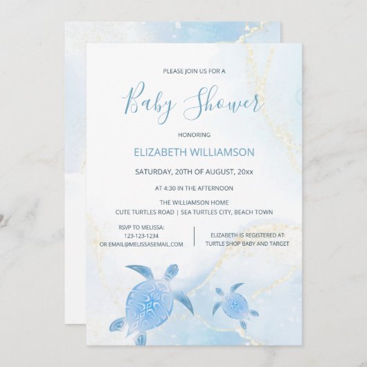 QR Code Goldschildkröten | Boy Baby Dusche Einladung (Vorne/Hinten)