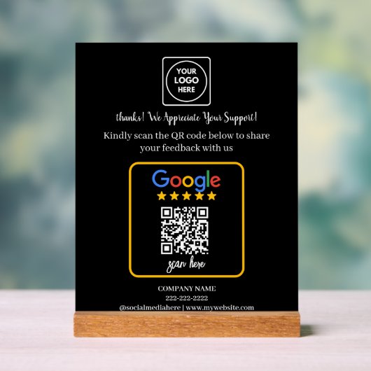 QR-Code Google-Bewertungs-Logo-Anzeige Acrylschild (Neutral)