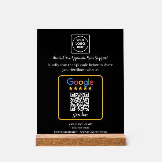QR-Code Google-Bewertungs-Logo-Anzeige Acrylschild (Vorderseite)