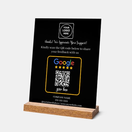 QR-Code Google-Bewertungs-Logo-Anzeige Acrylschild (Winkel)