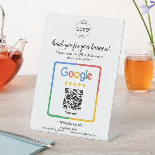 Qr-Code Google Rezensionen Firmenlogo Sockelschild