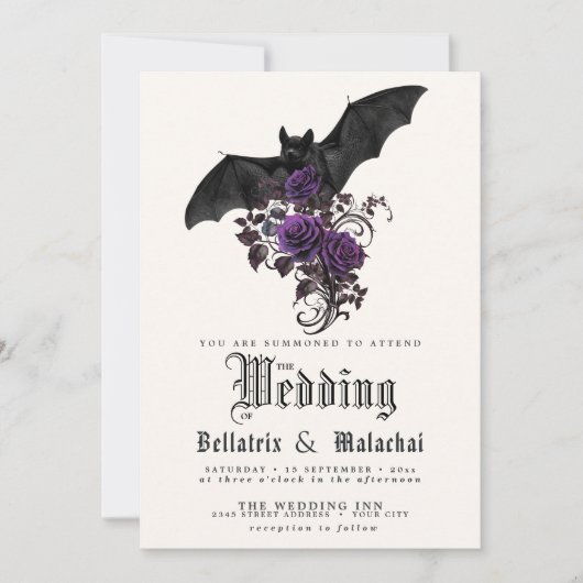 QR-Code-Goth-Bat-Tief-Amethyst-Purple-Rosen Einladung (Vorderseite)