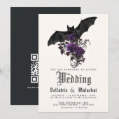 QR-Code-Goth-Bat-Tief-Amethyst-Purple-Rosen Einladung (Vorne/Hinten)