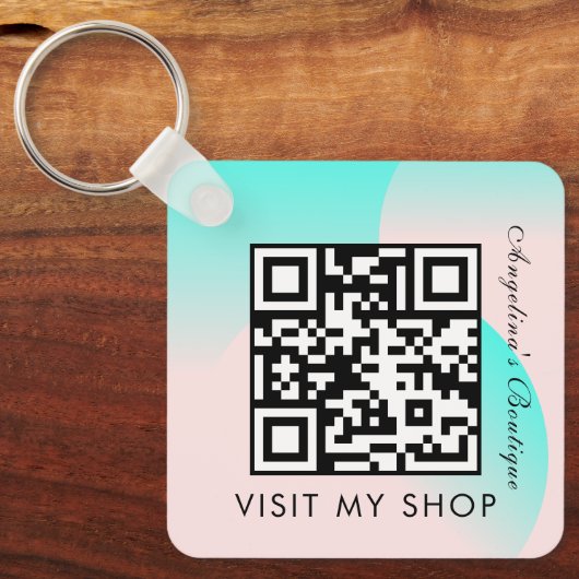QR Code Gradient Mit Monogramm Pastell Schlüsselanhänger (Vorderseite)