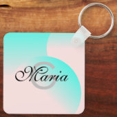 QR Code Gradient Mit Monogramm Pastell Schlüsselanhänger (Rückseite)