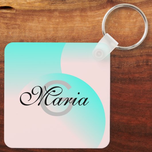 QR Code Gradient Mit Monogramm Pastell Schlüsselanhänger (Rückseite)