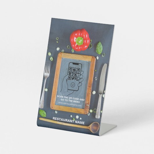 QR Code Gray Digital Menü Hinzufügen URL Pedestal- Sockelschild (Vorderseite)