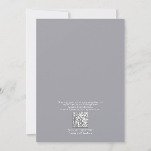 QR Code Gray Rustic Wood Lace Skript Hochzeit Einladung (Rückseite)
