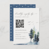 QR Code Green Blue Pine Forest Birds Wedding RSVP Begleitkarte (Vorne/Hinten)