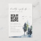QR Code Green Blue Pine Forest Birds Wedding RSVP Begleitkarte (Vorderseite)