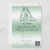 QR CODE Green Glitzer Shoes Bachelorette Einladung (Vorderseite)