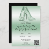 QR CODE Green Glitzer Shoes Bachelorette Einladung (Vorne/Hinten)