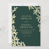 QR Code Green Gold Minimal Leaf Hochzeit Einladung (Vorderseite)