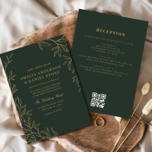 QR Code Green Gold Minimal Leaf Hochzeit