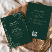 QR Code Green Gold Minimal Leaf Hochzeit Einladung