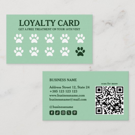 QR Code Green Loyalty Card Treuekarte (Vorne/Hinten)