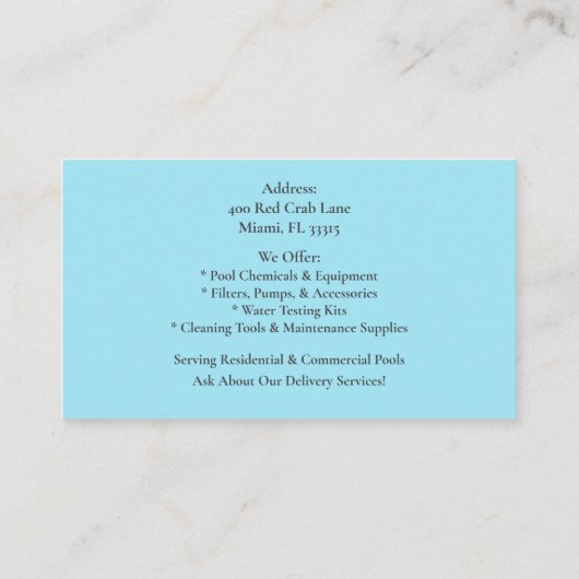 QR Code Grey Blue Swimming Pool Contractor   Visitenkarte (Rückseite)