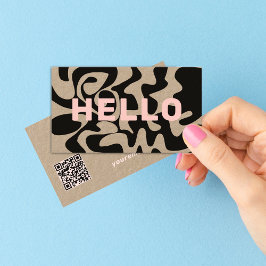 QR Code Groovy Black Light Pink Kraft Visitenkarte