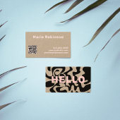 QR Code Groovy Black Light Pink Kraft Visitenkarte