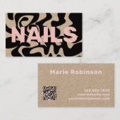 QR Code Groovy Black Light Pink NAILS Kraft Visitenkarte (Vorne/Hinten)