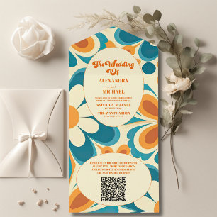 QR Code Groovy Bunt Einzigartig Retro Hochzeit All In One Einladung