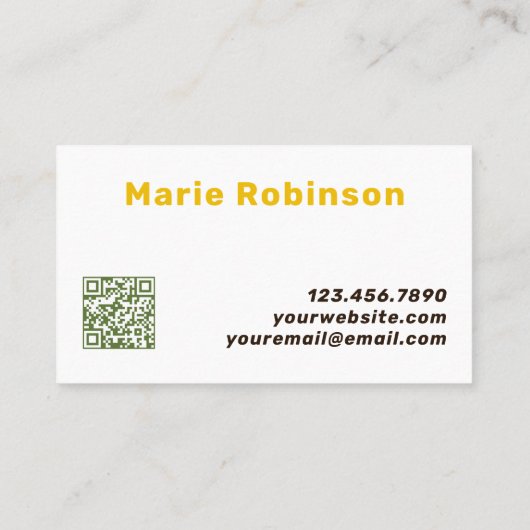QR Code Groovy Gold Brown Army Green Squiggles Visitenkarte (Rückseite)