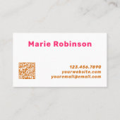 QR Code Groovy Orange Pink Retro Squiggles Visitenkarte (Rückseite)