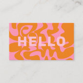 QR Code Groovy Orange Pink Retro Squiggles Visitenkarte (Vorderseite)