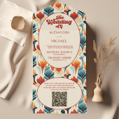 QR Code Groovy Retro 70er Floral Wedding All In One Einladung