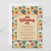QR Code Groovy Retro 70er Floral Wedding Einladung (Vorderseite)