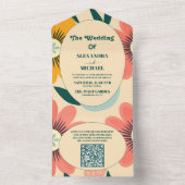 QR Code Groovy Retro Rosa & Gold Hochzeit All In One Einladung (Innen Boden)