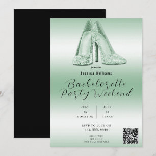 QR CODE Grüne Glitter Schuhe Junggesellinnenabschi Einladung