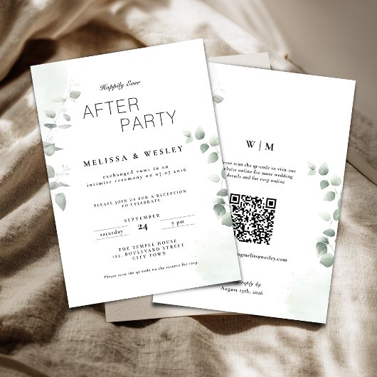 QR-Code Grünes Happily Ever After Party Hochzeit Einladung