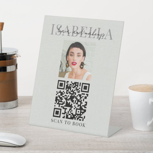 QR-Code Haar-Make-up-Artist Faux-Leinen Sockelschild (In SItu)