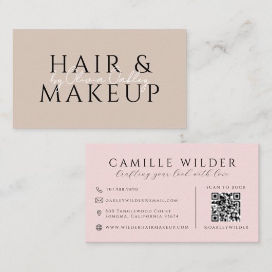 QR-Code Haar- und Make-up-Blush-Pink Visitenkarte (Vorne/Hinten)