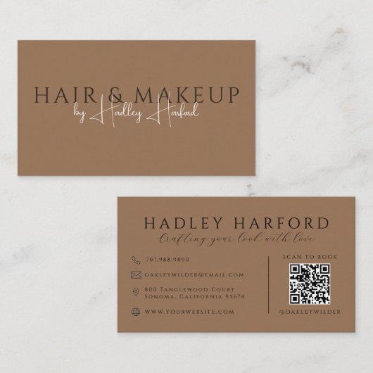 QR-Code Haar und Make-up Dunkles Terrakotta Visitenkarte (Vorne/Hinten)